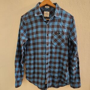 Ameeican Eagle Outfitters Blue and Black Plaid Men's Flannel Shirt Size S